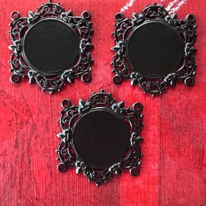 Brass Jewelery Connectors in Black Satin Finish, 18mm Bezel, THREE