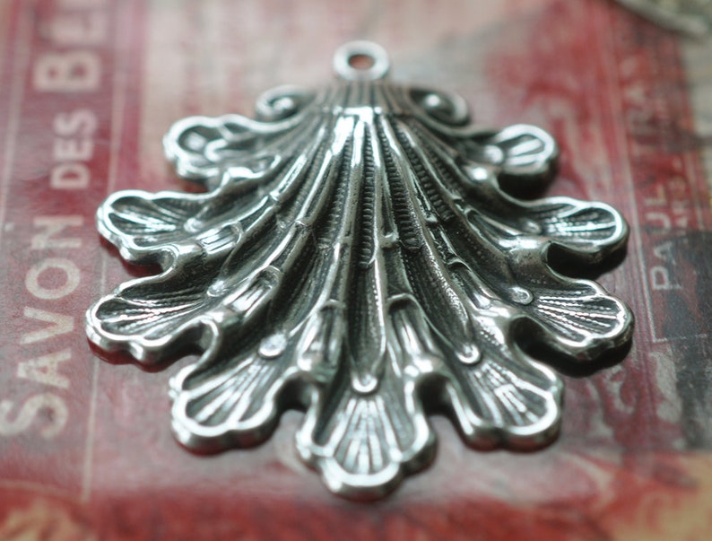 Brass Shell Pendants TWO Sterling Silver Finish