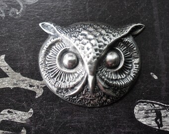 Large Brass Owl Head, Sterling Silver Finish, Made in the USA