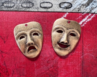 USA-Made Comedy and Tragedy Masks: Brass Ox Theater Charms for Jewelry
