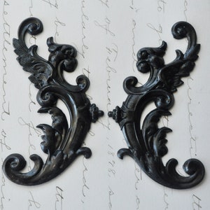 Brass Winged Gargoyles, Black Satin Finish, One Set, Left and Right, 77mm x 34mm image 1