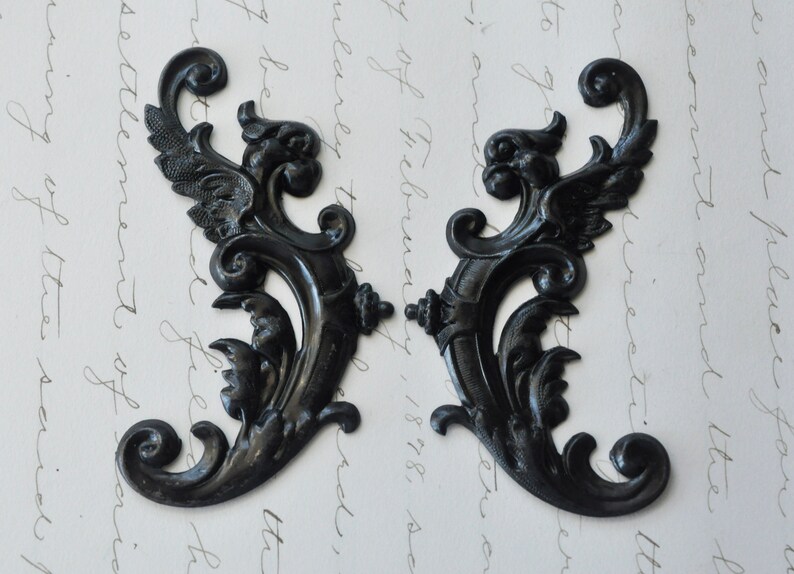 Brass Winged Gargoyles, Black Satin Finish, One Set, Left and Right, 77mm x 34mm image 1