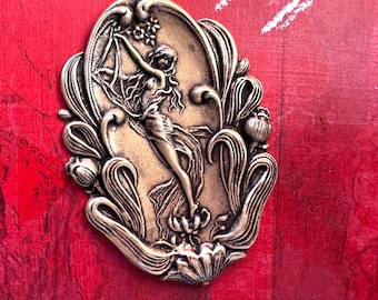 Art Nouveau Brass Plaque Lady with Flowing Veil, Brass Ox