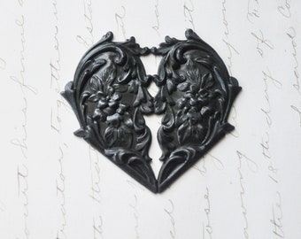 Art Nouveau Brass Heart, Black Satin Finish