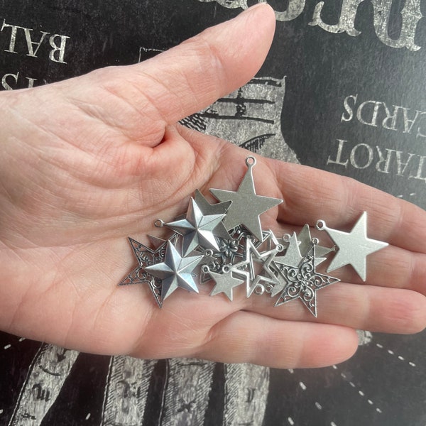 A Handful of Stars, Brass Star Charms, Sterling Silver Finish, SIXTEEN