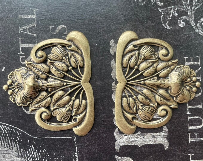 Art Nouveau Ornaments Brass Stampings Brass Ox TWO Etsy