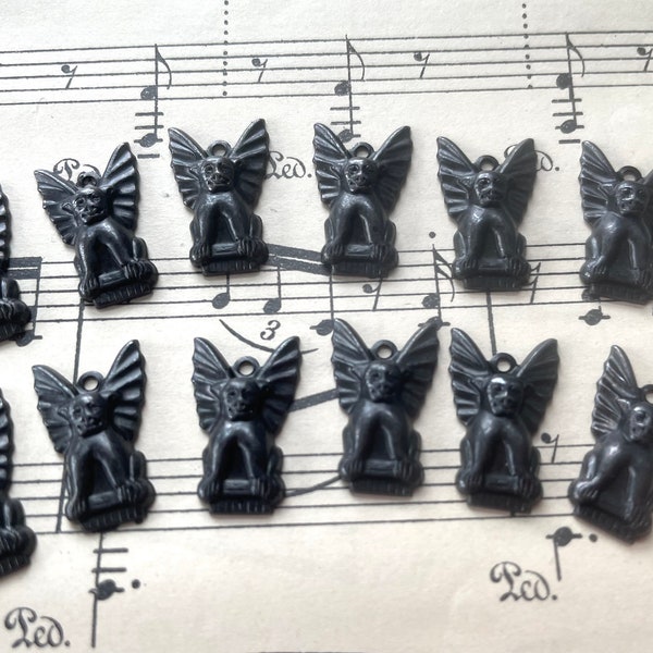 Brass Winged Gargoyle charms, Black Satin Finish