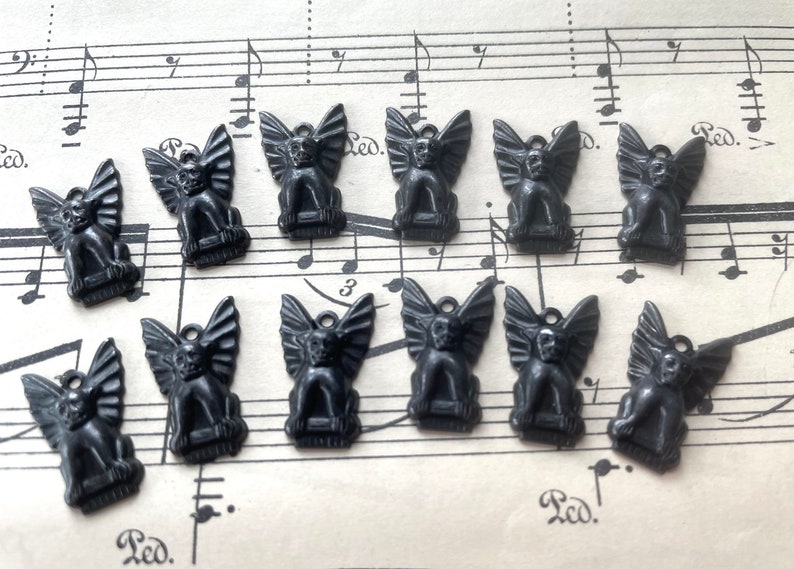 Brass Winged Gargoyle charms, Black Satin Finish image 1