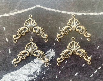 Neo Victorian Earring Findings,  Brass Stampings, Brass Ox, FOUR