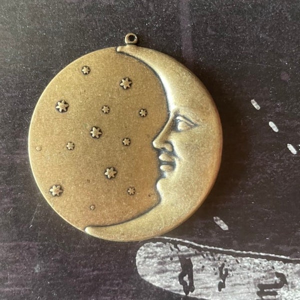 Moon and Star brass pendant, Brass Ox, 39mm x 40mm