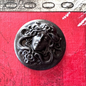 One Medusa Head Brass Medallion in Black Satin Finish, 34mm