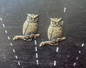 Small Owl Brass Stampings, Brass Ox, TWO