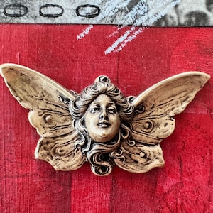 Art Nouveau Winged Lady Brass Stampings in Brass Ox finish, Madame Butterfly, 75mm x 36mm