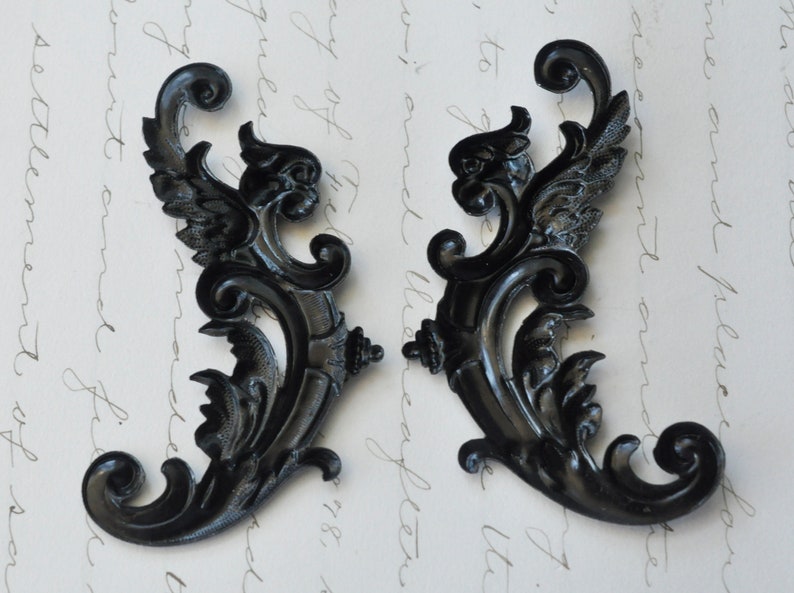 Brass Winged Gargoyles, Black Satin Finish, One Set, Left and Right, 77mm x 34mm image 4