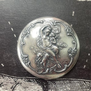 Art Nouveau Brass Medallion with Lady and Cherubs, Sterling Silver Finish, 52mm