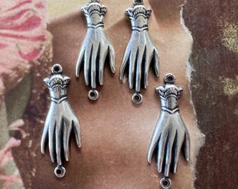 Sterling Silver Finish Hand Connectors: Brass Stamping Charms (24mm x 8mm)