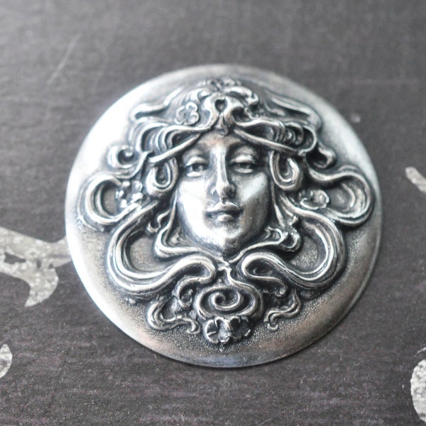 Medusa Head Brass Medallions in Sterling Silver Finish