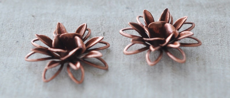 TWO Rose Gold Lacy Brass Riveted Flowers