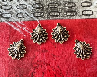 Small Shell Charms, Brass Stampings, Brass Ox, FOUR