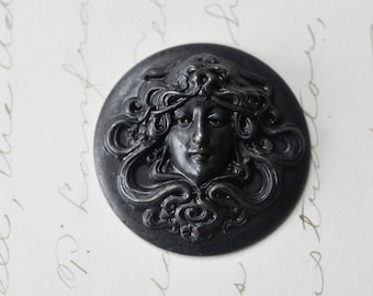 One Medusa Head Brass Medallion in Black Satin Finish, 34mm