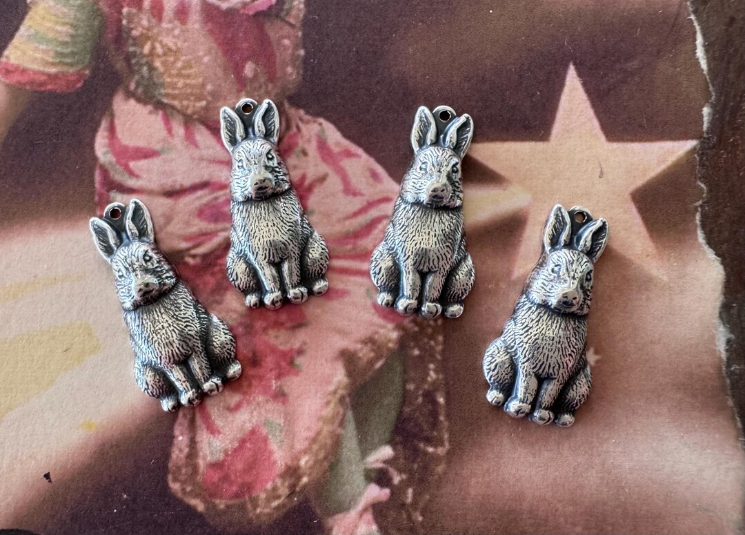 Brass Bunny Charms, WITH HOLE, Sterling Silver Finish, FOUR - Etsy