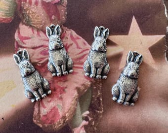 Brass Bunny Charms, WITH HOLE, Sterling Silver Finish, FOUR