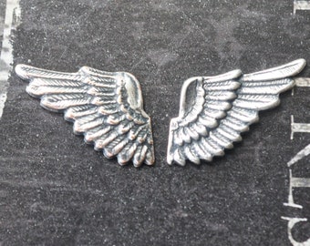 Left & Right Brass Angel Wings, Sterling Silver Finish, One Set