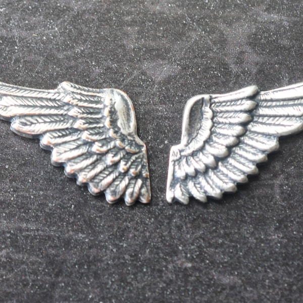 Left & Right Brass Angel Wings, Sterling Silver Finish, One Set