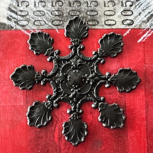 Large Victorian Octagon Ornament with Shells, Brass Stampings,  Black Satin Finish