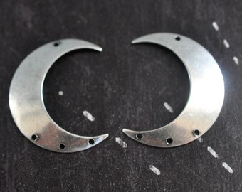 Left and Right Brass Crescent Charms in Sterling Silver Finish, One Set