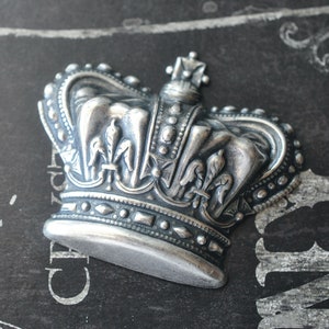 Extra-Large Brass Medieval Crown, Sterling Silver Finish