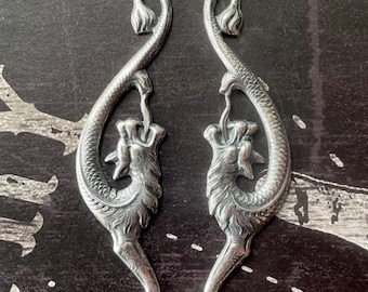 Left and Right Gargoyles, Brass Stampings, Sterling Silver Finish, ONE SET