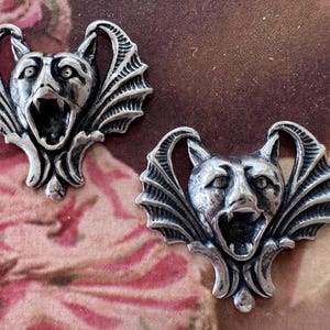 Mini Vampire gargoyles, Brass Stampings, Sterling Silver Finish, TWO