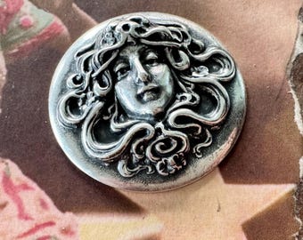 Medusa Head Brass Medallions in Sterling Silver Finish