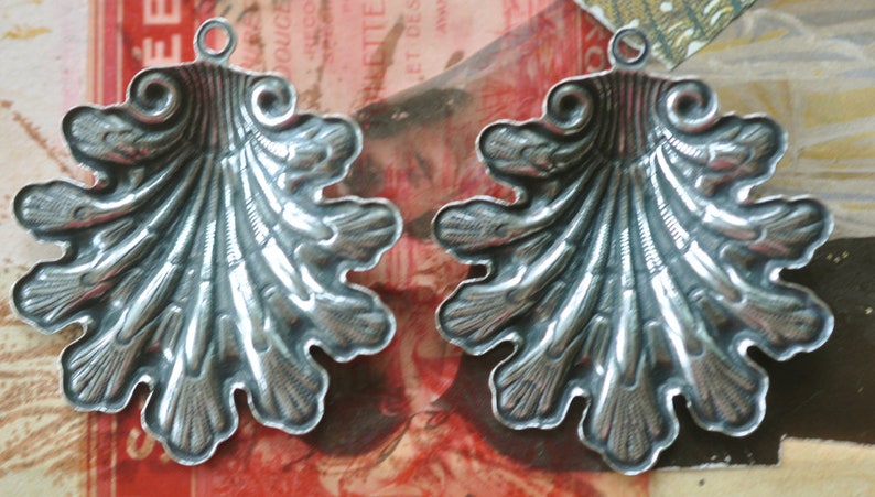 Brass Shell Pendants TWO Sterling Silver Finish