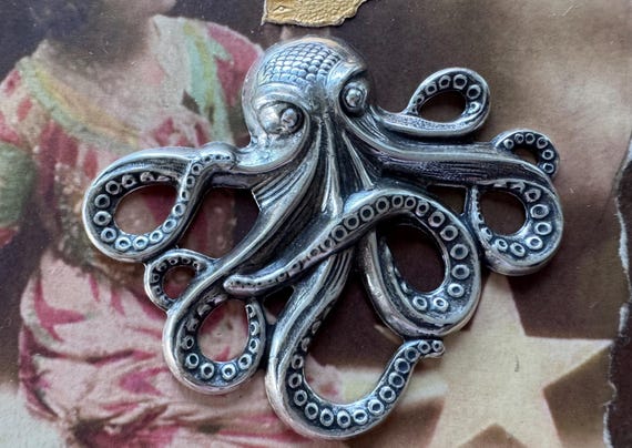 Steampunk Brass Octopus, Sterling Silver Finish