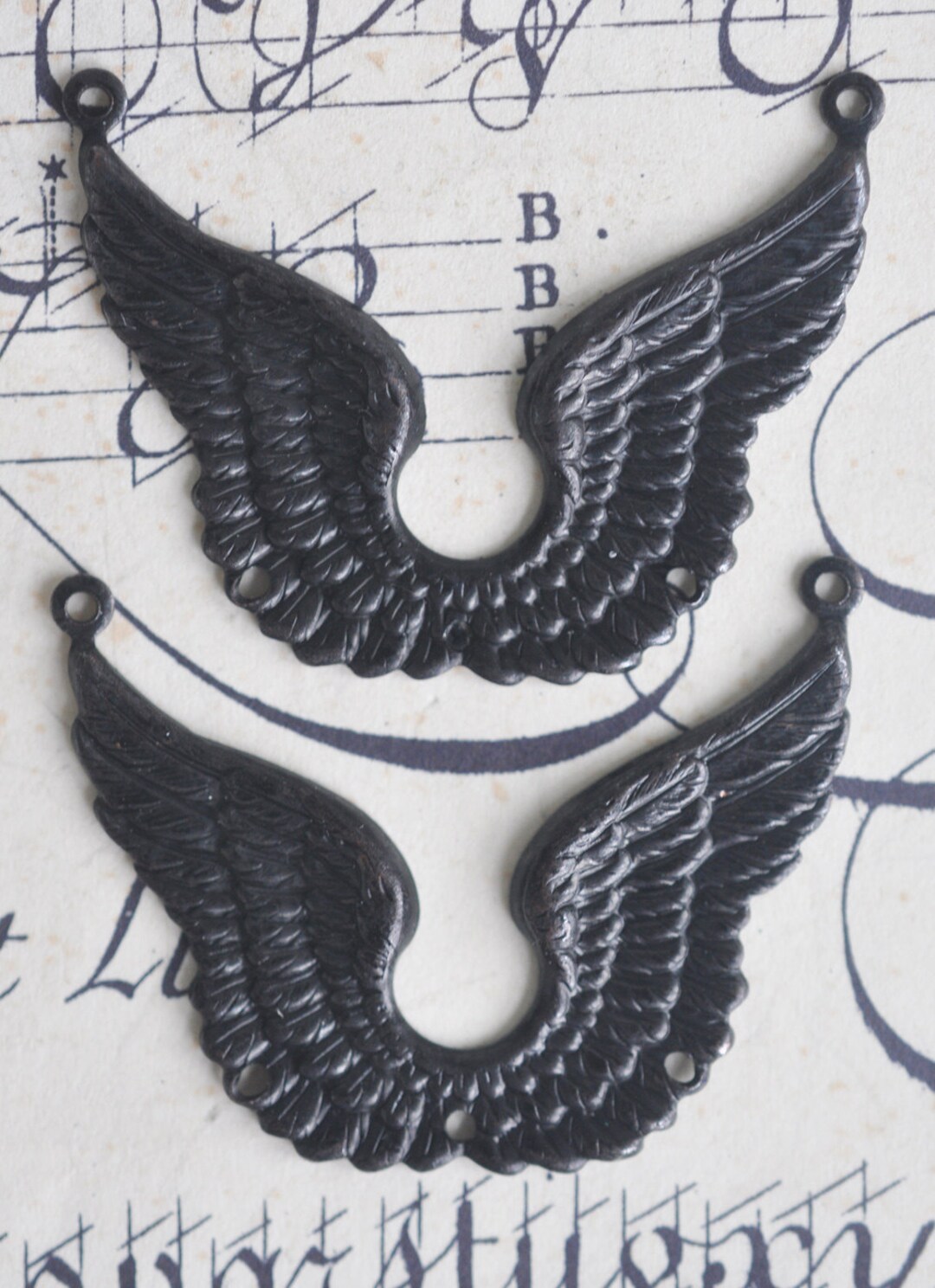 TWO Brass Angel Wings Necklace Bases With Three Holes, Black Satin ...