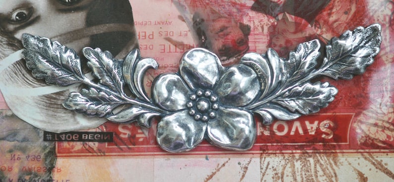 Sterling Silver Finish Brass Stampings TWO Floral Garland Base