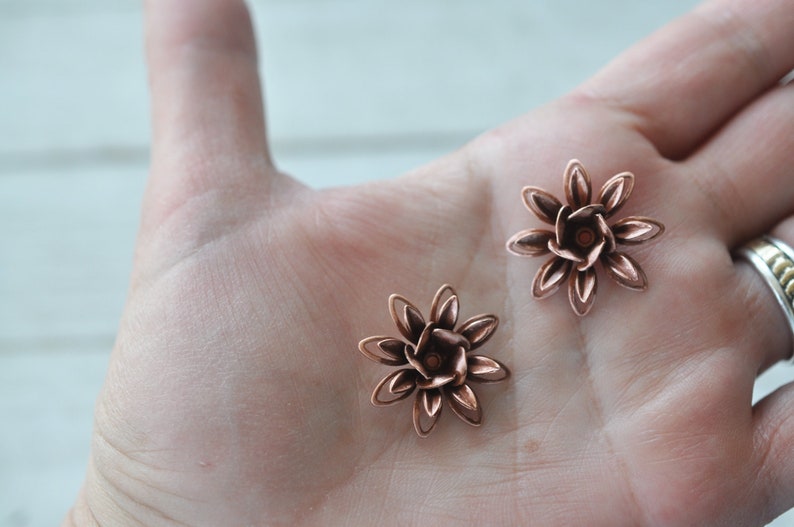 TWO Rose Gold Lacy Brass Riveted Flowers