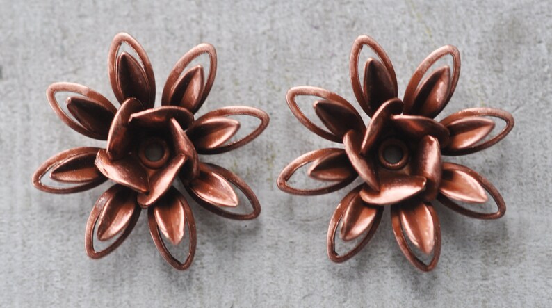 TWO Rose Gold Lacy Brass Riveted Flowers
