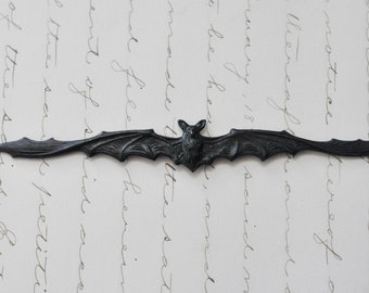 Gothic Brass Bat with Long Wing Span, Black Satin Finish