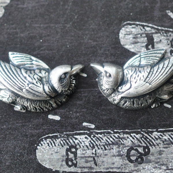 Left and Right Brass Sparrows, Sterling Silver Finish, ONE SET