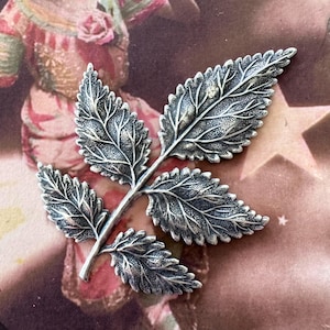 Large Leaf Brass Stamping, Sterling Silver Finish