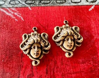 Brass Medusa Head Charms, Brass Ox, TWO