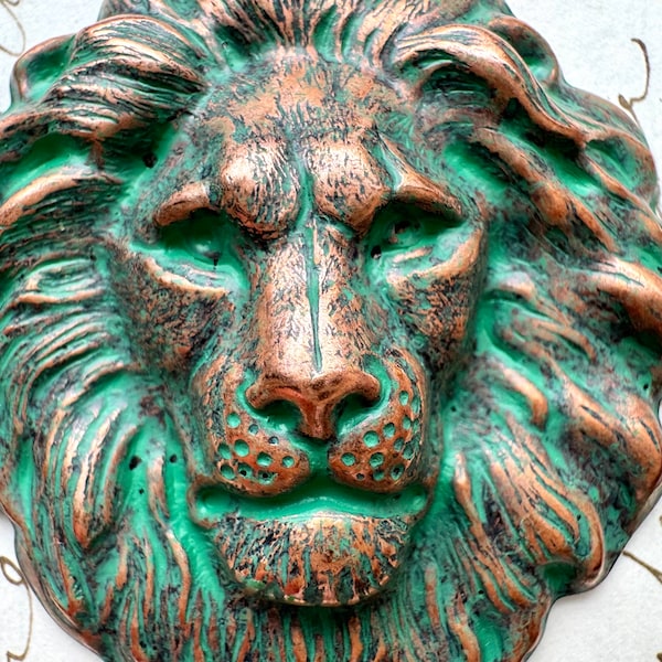 King of the Jungle Brass Lion in Rusty Gate patina , 43mm x 47mm