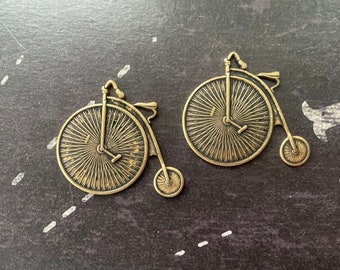 Steampunk Penny Farthing Charms, Brass Stampings, Brass Ox, TWO, 28 x 26mm