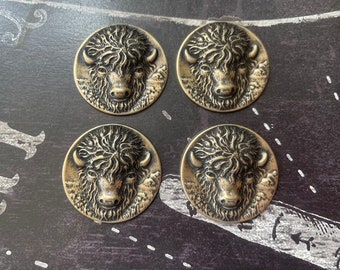 Brass Buffalo Medallions, Brass Ox, FOUR