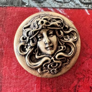One Medusa Head Brass Medallions in Brass Ox Finish, 1 1/4&quot; all around