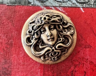 One Medusa Head Brass Medallions in Brass Ox Finish, 1 1/4" all around