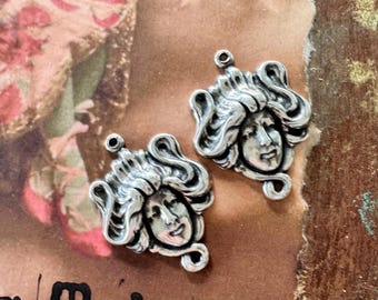 Brass Medusa Head Charms, Sterling Silver Finish, TWO